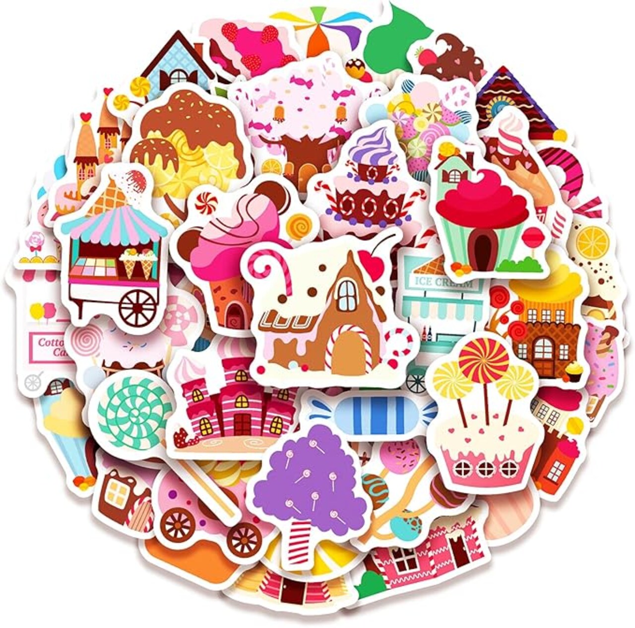 100 Pack Candyland Stickers – Vibrant Candy Land Party Favors & Birthday Decorations – Waterproof Sweet Treat Decals for Water Bottles, Laptops & Goodie Bags – Lollipop & Donut Theme Party Supplies – Bulk Candy Kingdom Stickers for Kids
